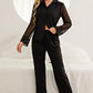 Spliced Lace Lapel Collar Pajama Set