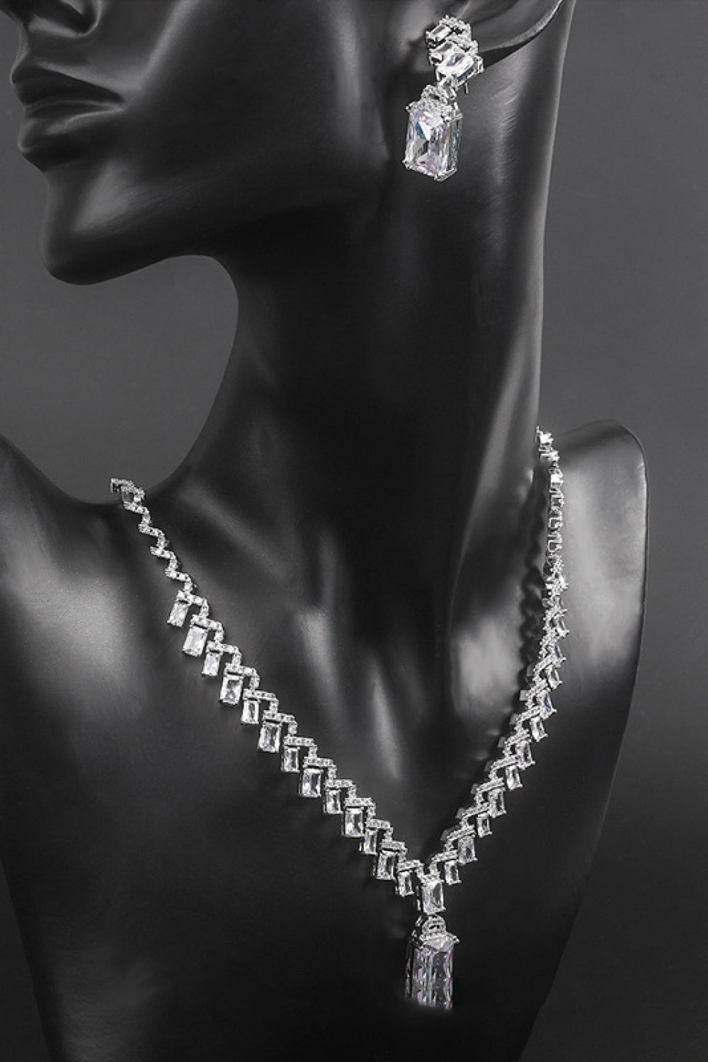 18k Platinum-Plated Cubic Zirconia Necklace and Drop Earrings Set
