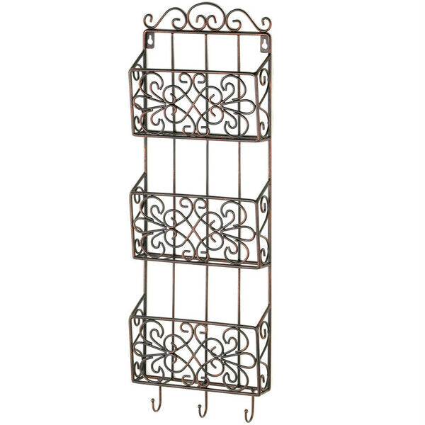 Accent Plus Black Iron Triple Wall Rack with Hooks