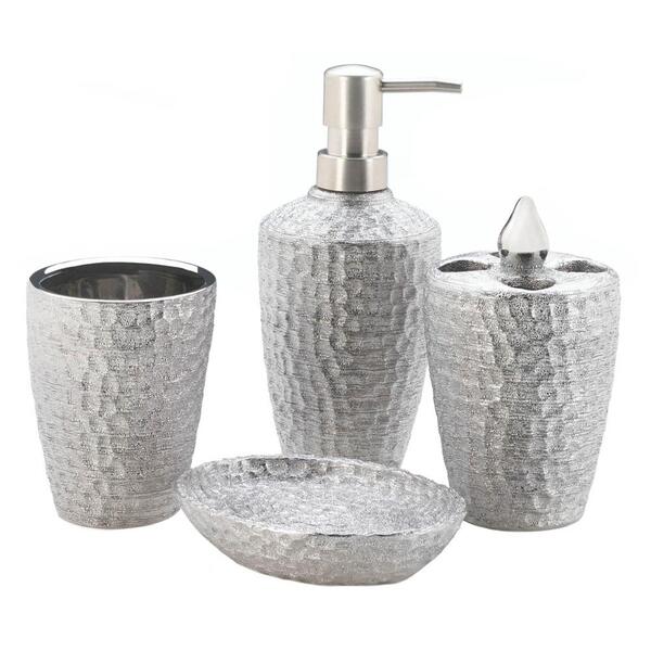 Accent Plus Hammered-Texture Silver Porcelain Bath Set