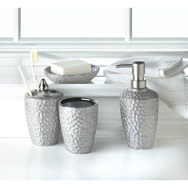 Accent Plus Hammered-Texture Silver Porcelain Bath Set