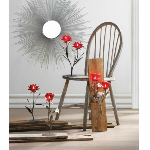 Accent Plus Romantic Red Flower Candle Holder - Double