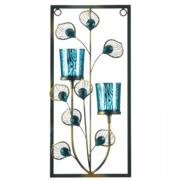 Accent Plus Peacock Rectangular Wall Sconce - Two Candles