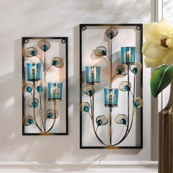 Accent Plus Peacock Rectangular Wall Sconce - Two Candles