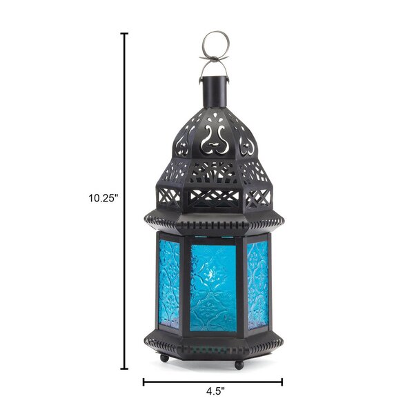 Accent Plus Azure Glass Moroccan Candle Lantern - 10 inches