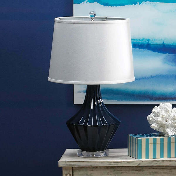 Nikki Chu Blue and White Porcelain Table Lamp with Linen Shade
