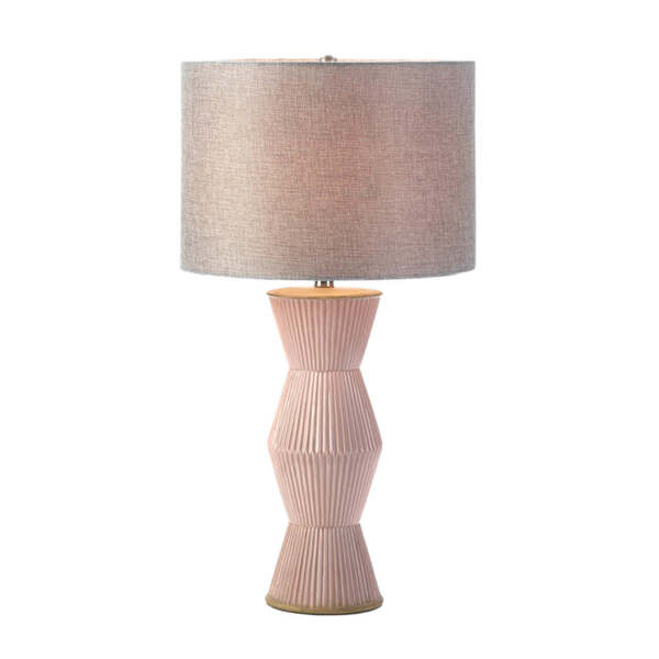 Nikki Chu Gable Ridges Table Lamp - Pink with Gray Shade