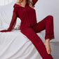 Spliced Lace Lapel Collar Pajama Set