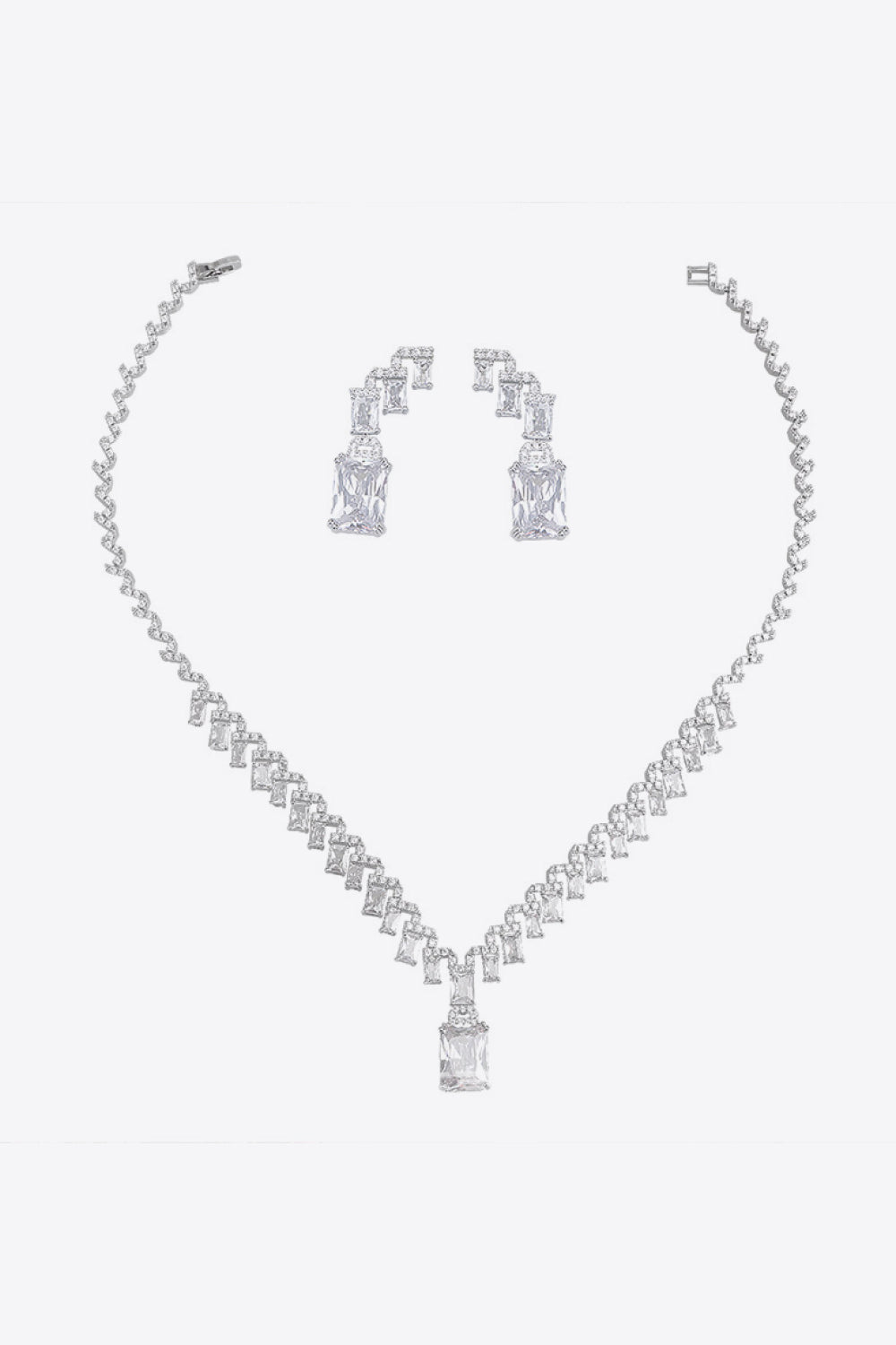 18k Platinum-Plated Cubic Zirconia Necklace and Drop Earrings Set