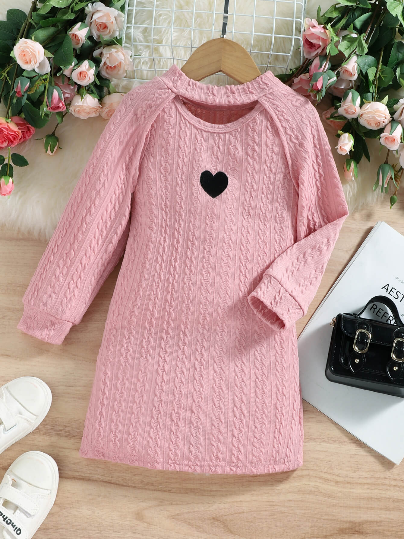 Girls Heart Cable-Knit Sleeveless Dress and Bolero Set