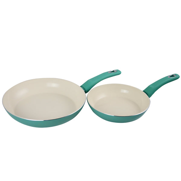 Gibson Home Plaza Cafe 2 Piece Aluminum Frying Pan Set with Soft Touch Handles in Mint
