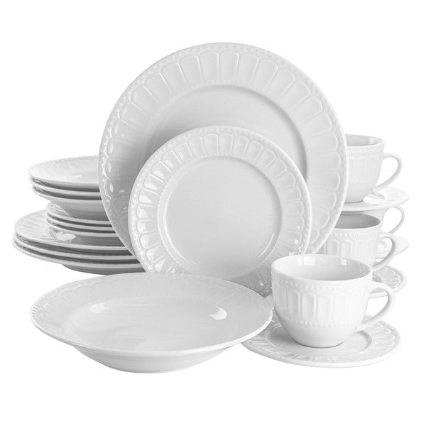 Elama Charlotte 20 Piece Porcelain Dinnerware Set in White